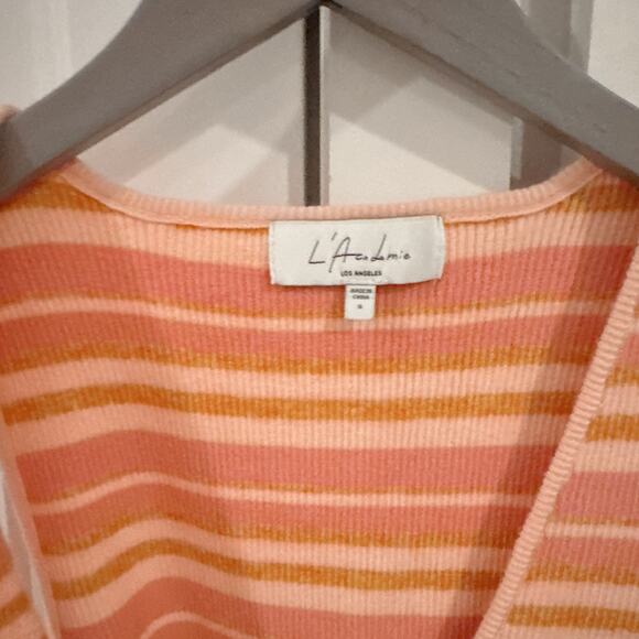 L’ACADAMIE Gina Draped Cropped Tank Wrap Vest Pink Lemon Stripe | Small - Picture 3 of 9